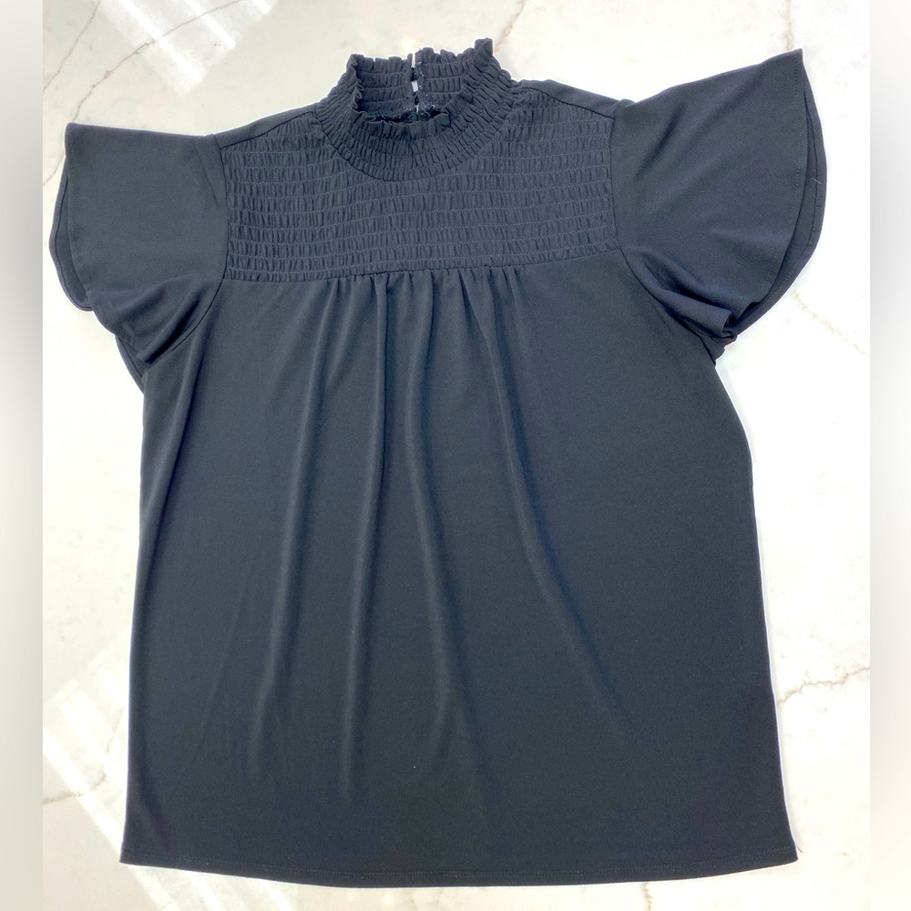 Ladies Black scrunch Formal short sleeve Shirt